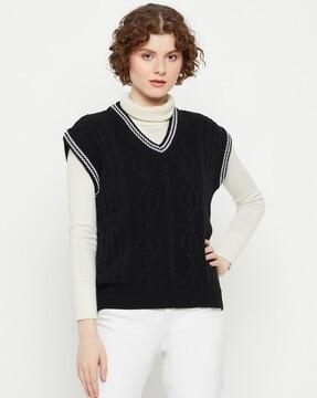 women striped sweater with v-neck