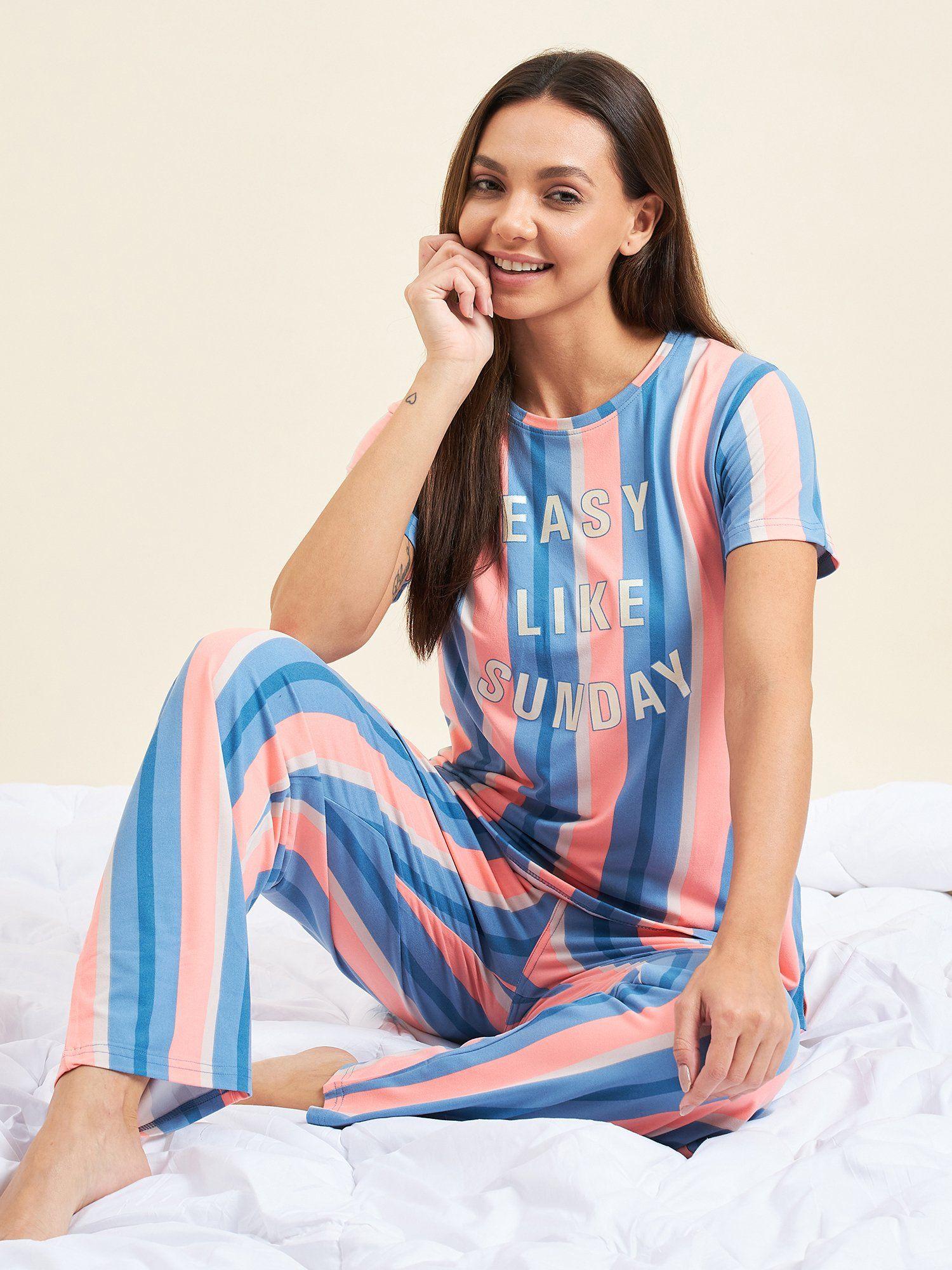 women striped t-shirt and pyjama ( set of 2)