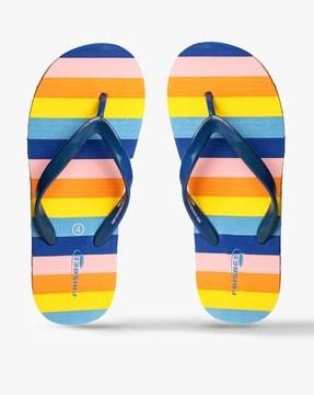 women striped thong-strap flip-flops