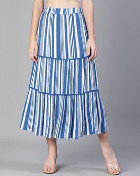 women striped tiered skirts