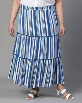 women striped tiered skirts