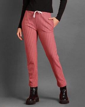 women striped track pant with drawstring waist