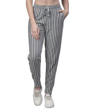 women striped track pants with drawstring waist