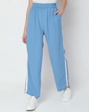 women striped track pants with inset pockets