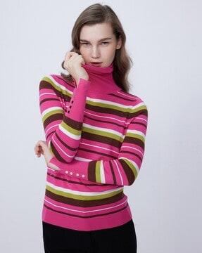 women striped turtleneck sweater