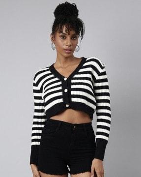 women striped v-neck cardigan