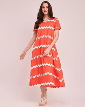 women striped v-neck gown dress