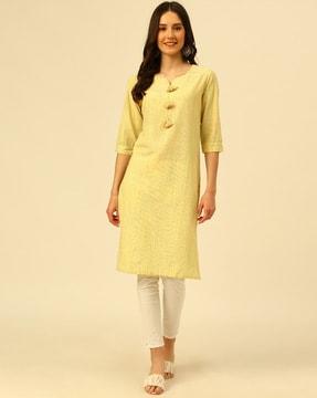 women striped v-neck straight kurta