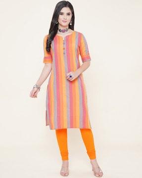 women striped v-neck straight kurta