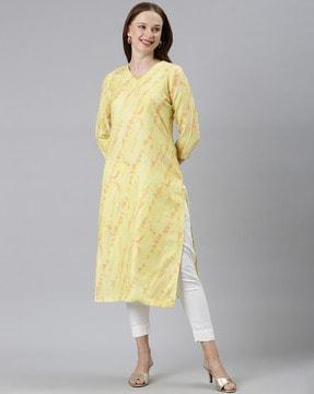 women striped v-neck straight kurta