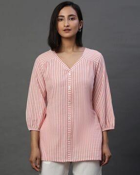 women striped v-neck straight kurti