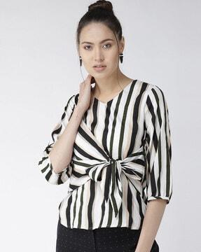 women striped v-neck top