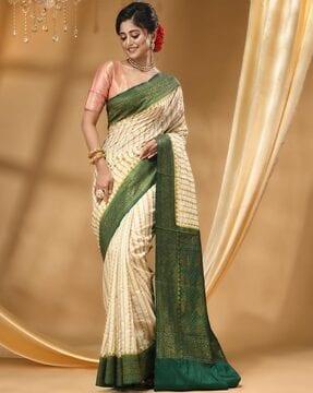 women striped woven soft silk saree