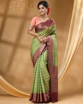 women striped woven soft silk saree