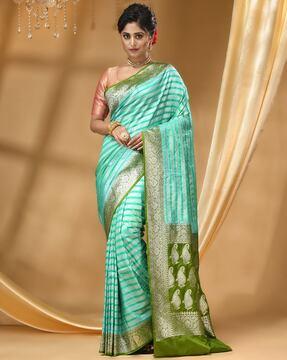 women striped woven soft silk saree