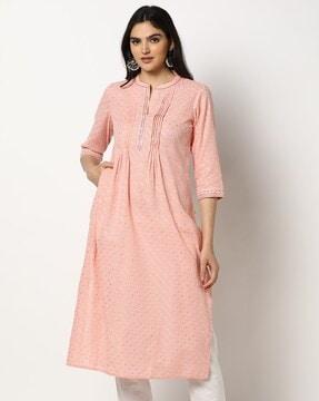 women striped yoke-pleated straight kurta