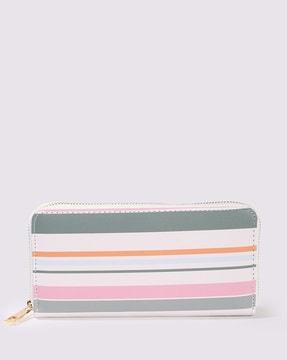 women striped zip-around wallet