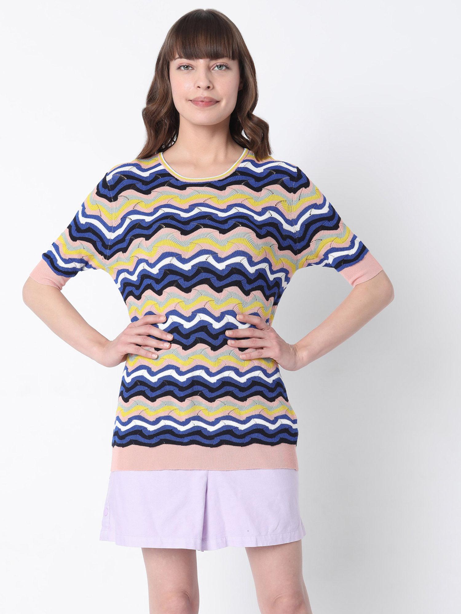 women stripes multi-color casual top