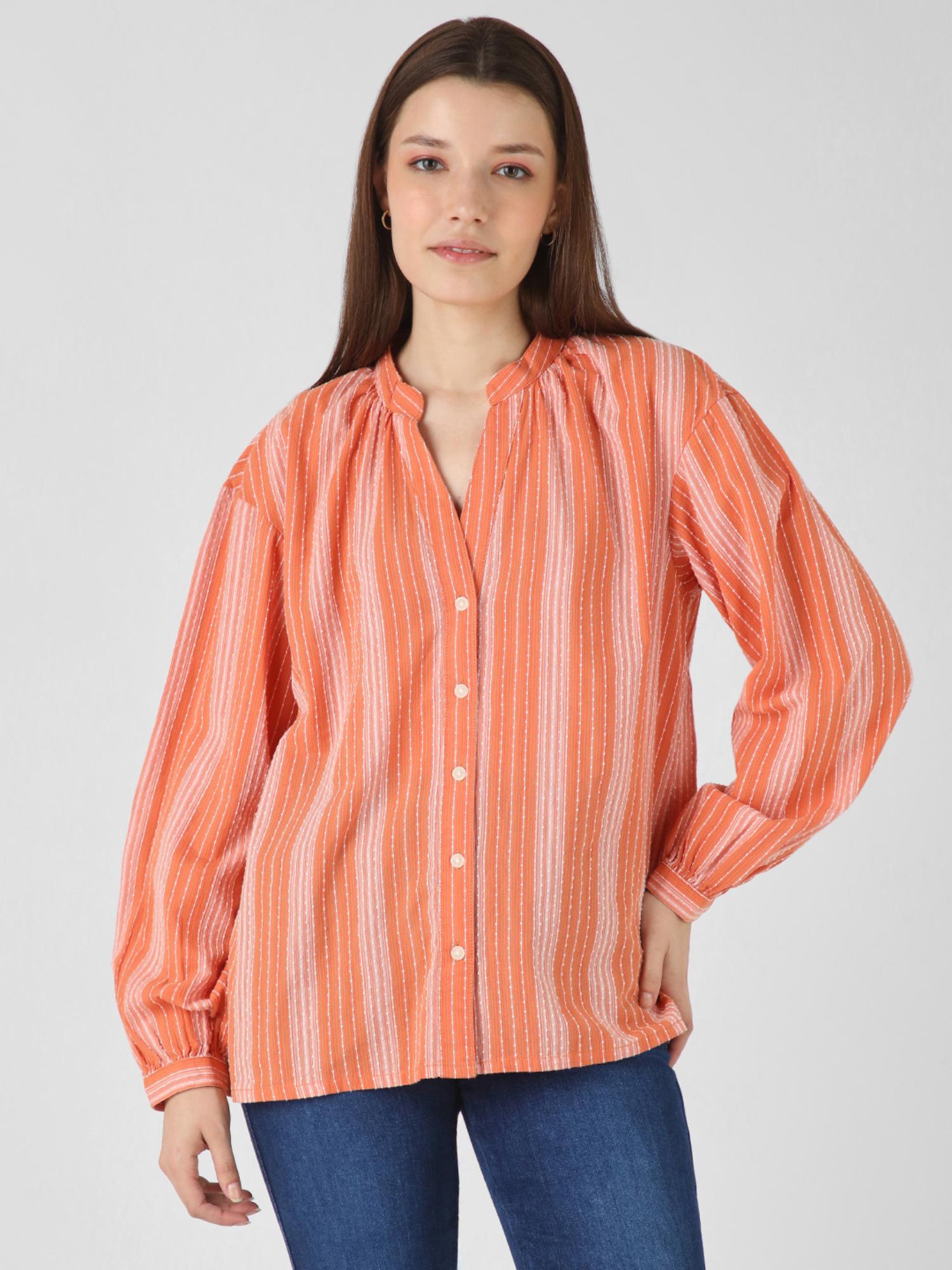 women stripes orange relaxed fit shirt