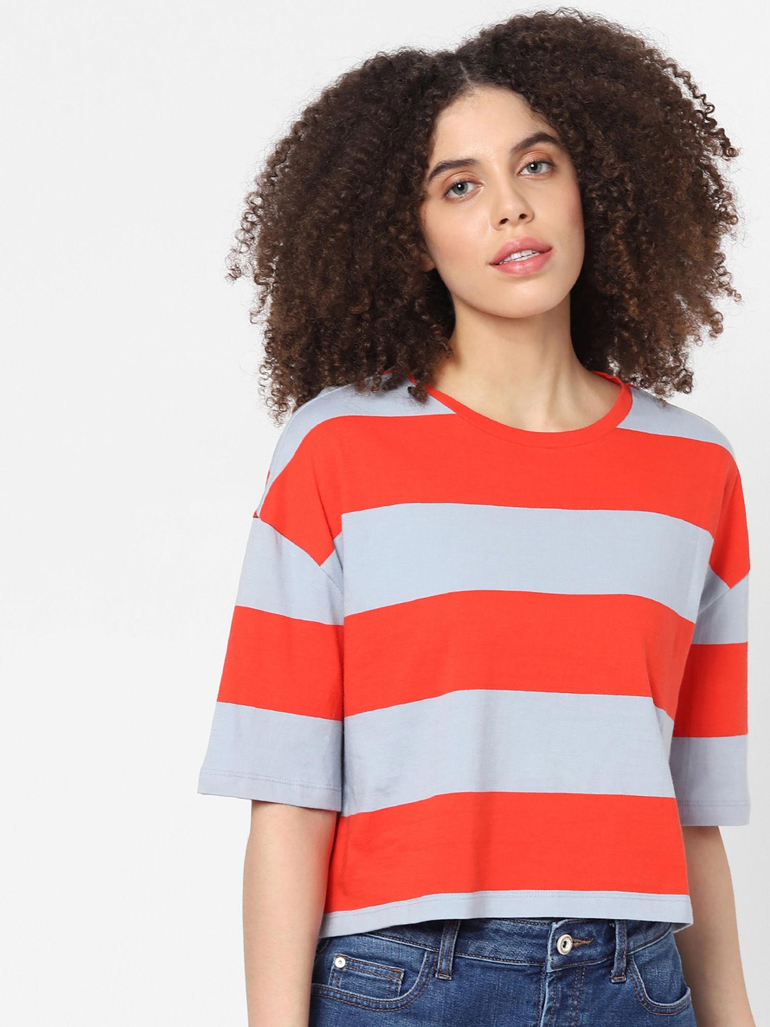 women stripes red casual t-shirt