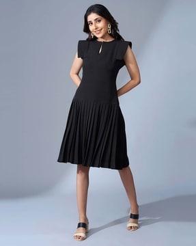 women structured pleated fit & flare dress