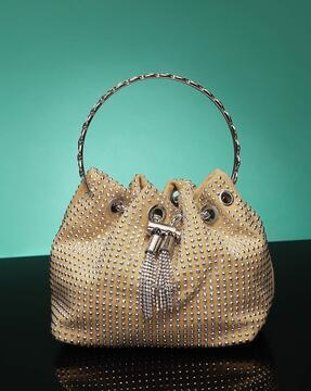 women studded bucket bag