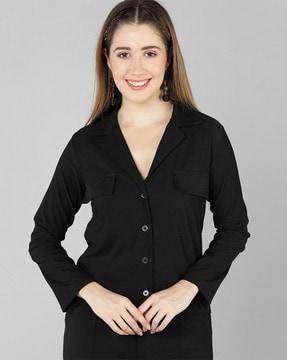 women stylised fit top with lapel-collar
