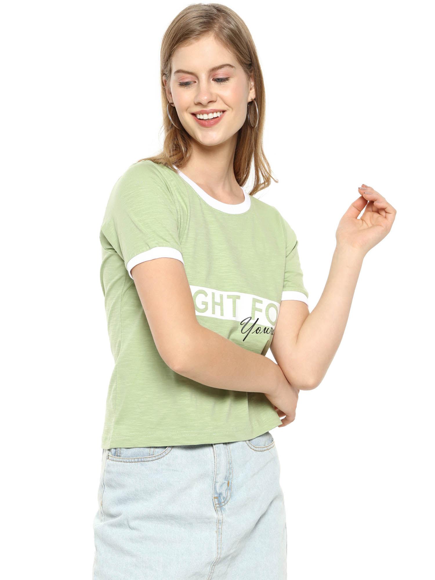 women stylish green solid half sleeve casual tops