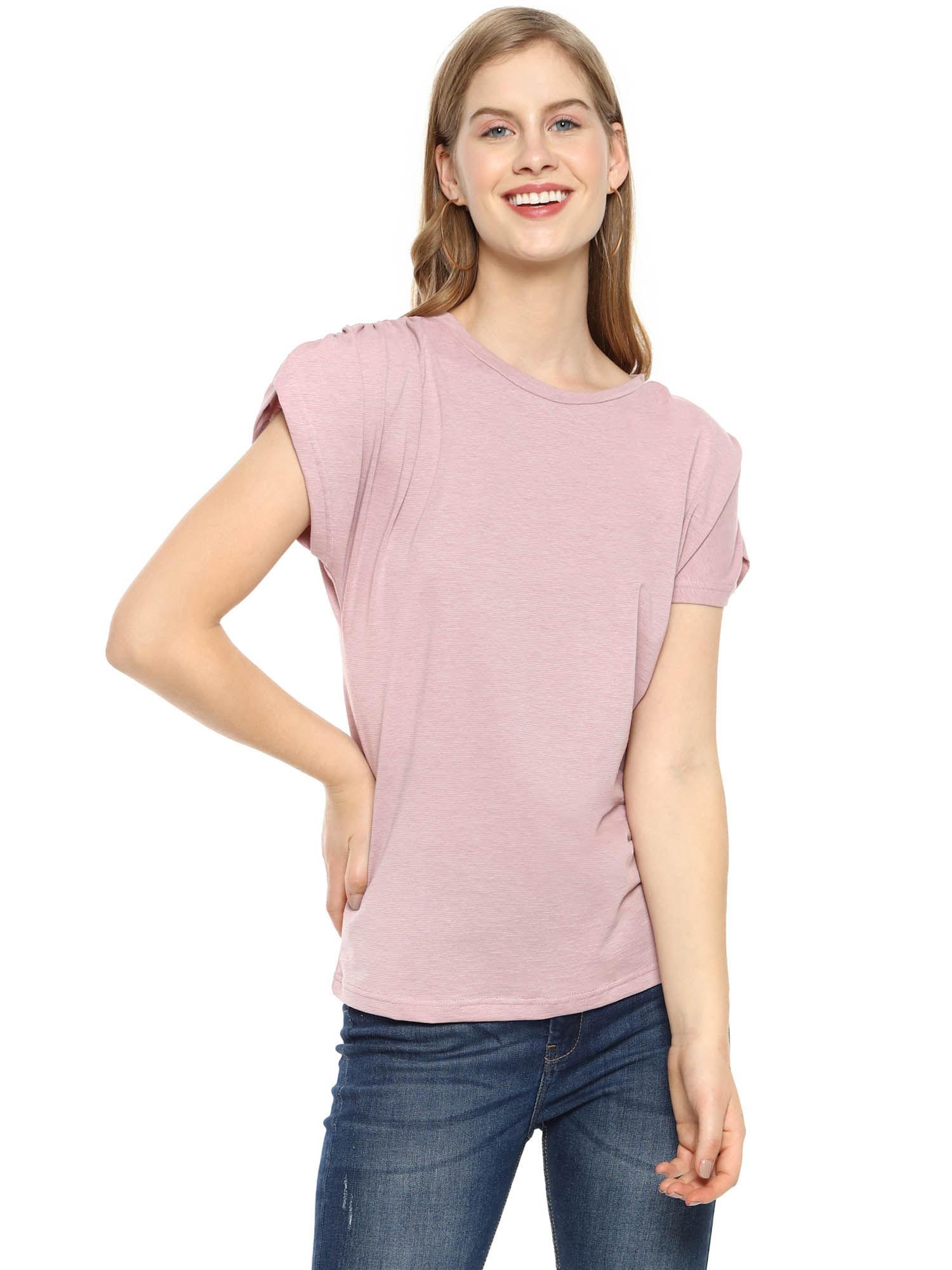 women stylish light lavender solid short sleeve casual tops