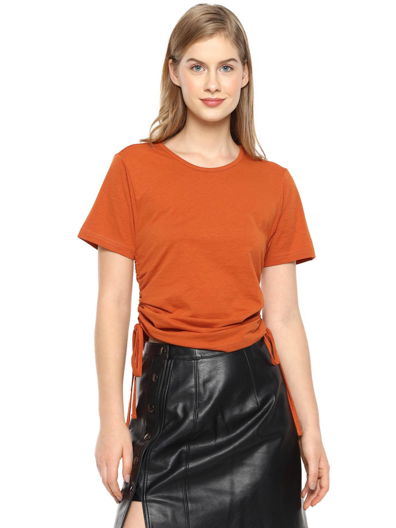 women stylish orange solid half sleeve casual tops