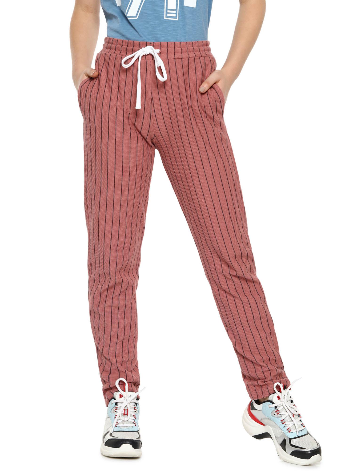 women stylish peach striped track pant