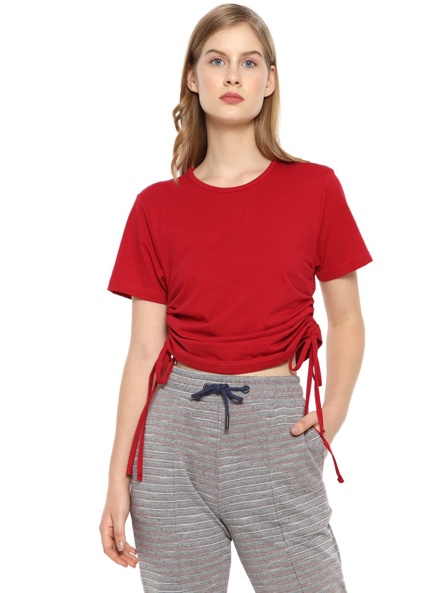 women stylish red solid half sleeve casual tops