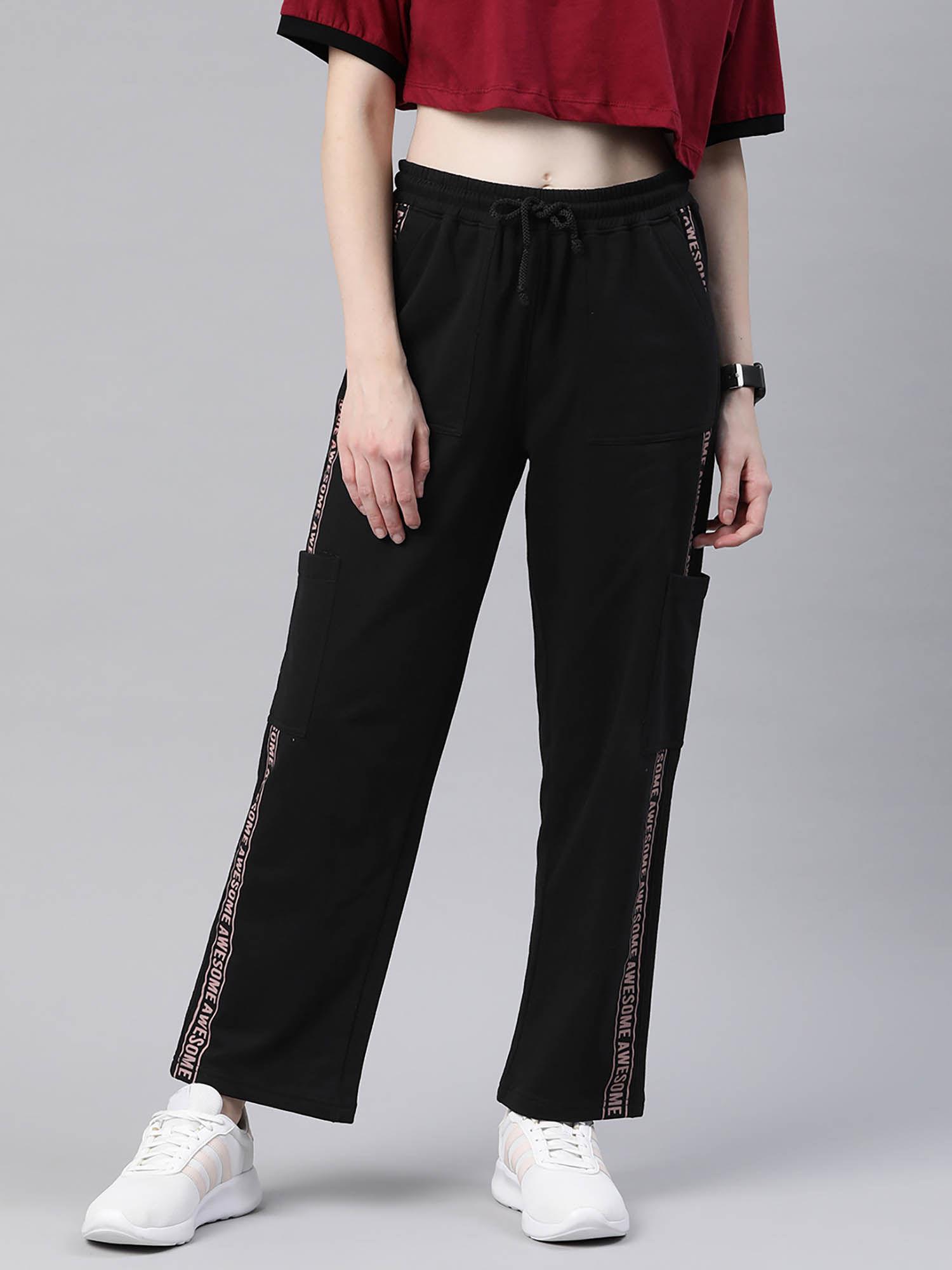 women stylish track pant regular fit black & pink