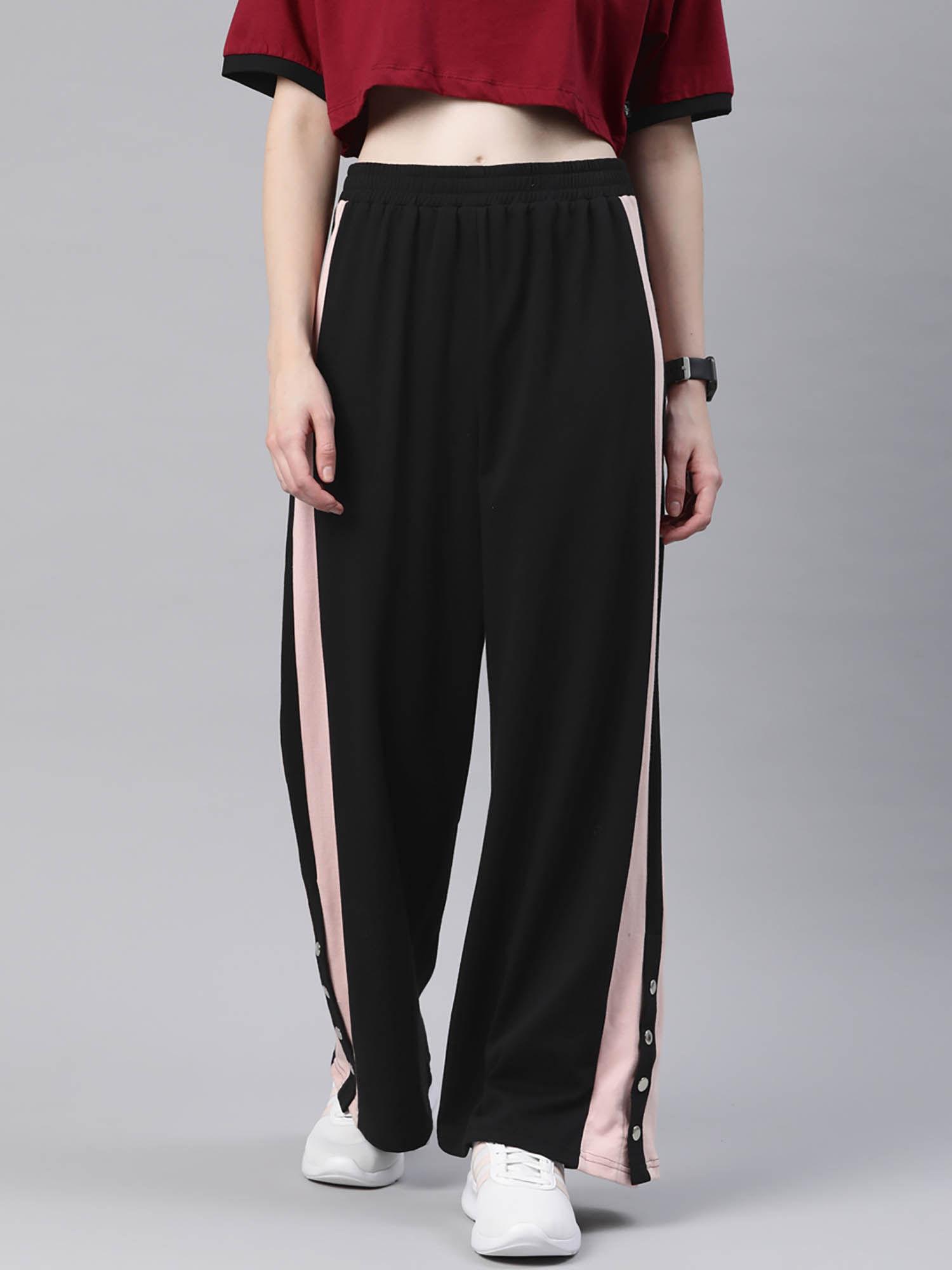 women stylish track pant wide regular fit black