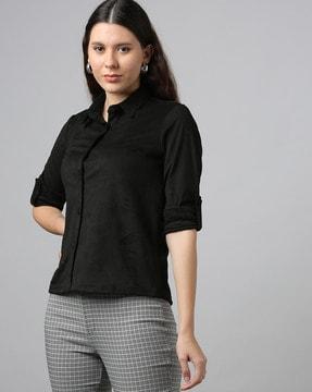 women suede shirt with roll-up sleeves