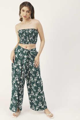 women summer coord set printed 2 pcs crop top with palazzo resort wear - teal_green