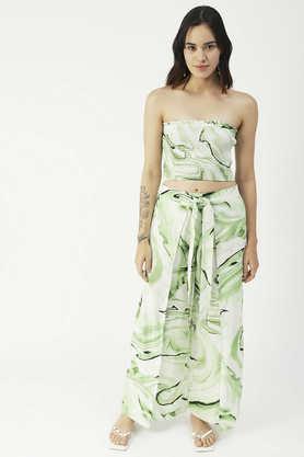 women summer coord set printed 2 pcs crop top with palazzo resort wear - white