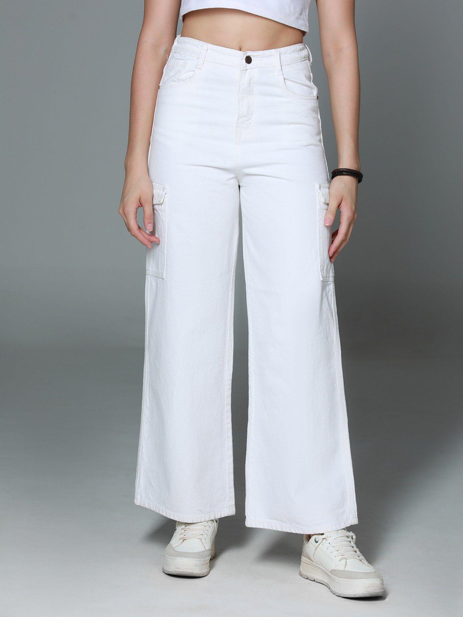 women summer cotton wide leg high-rise jeans