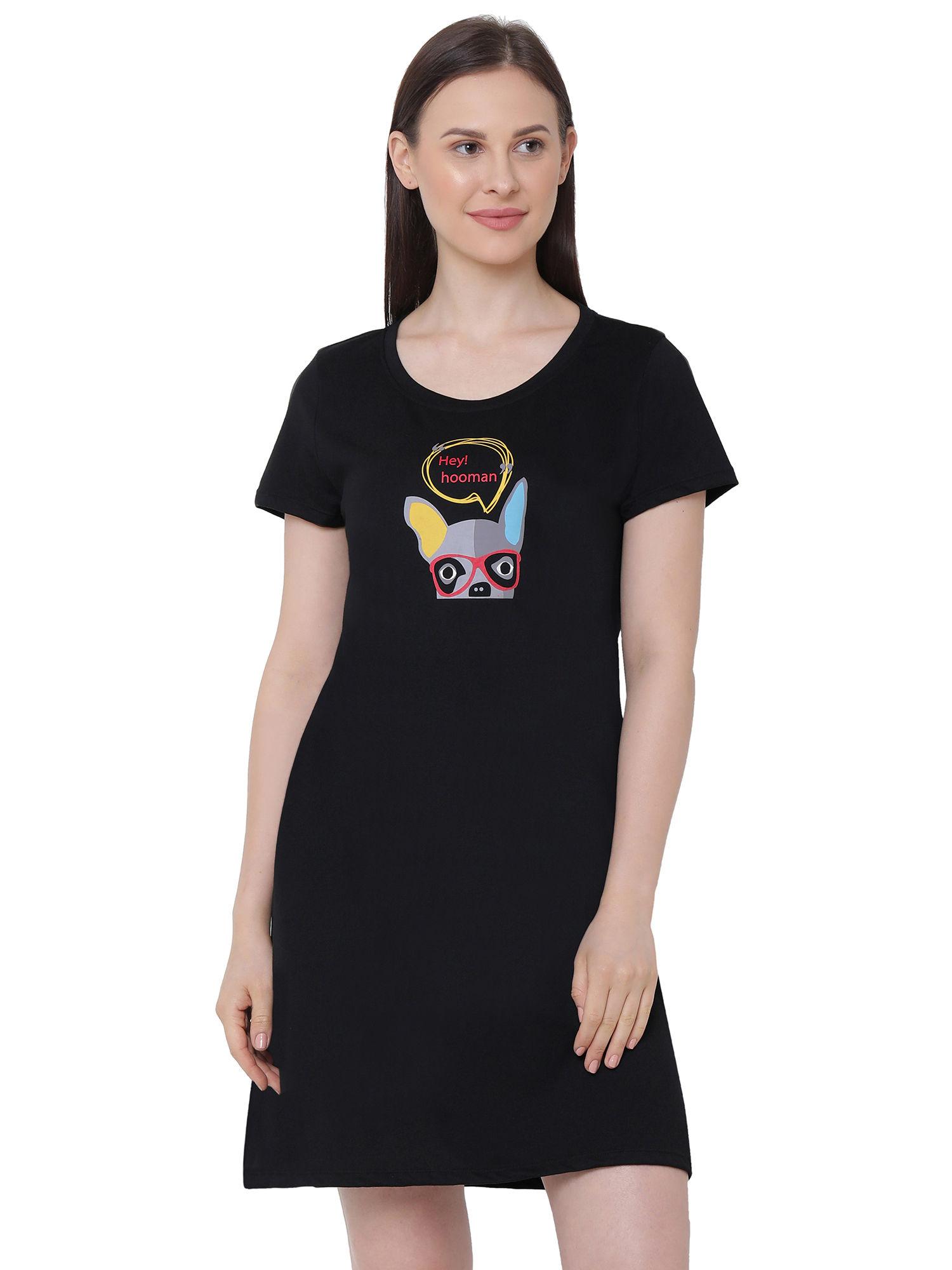 women super-soft cotton modal knee length nightdress - black