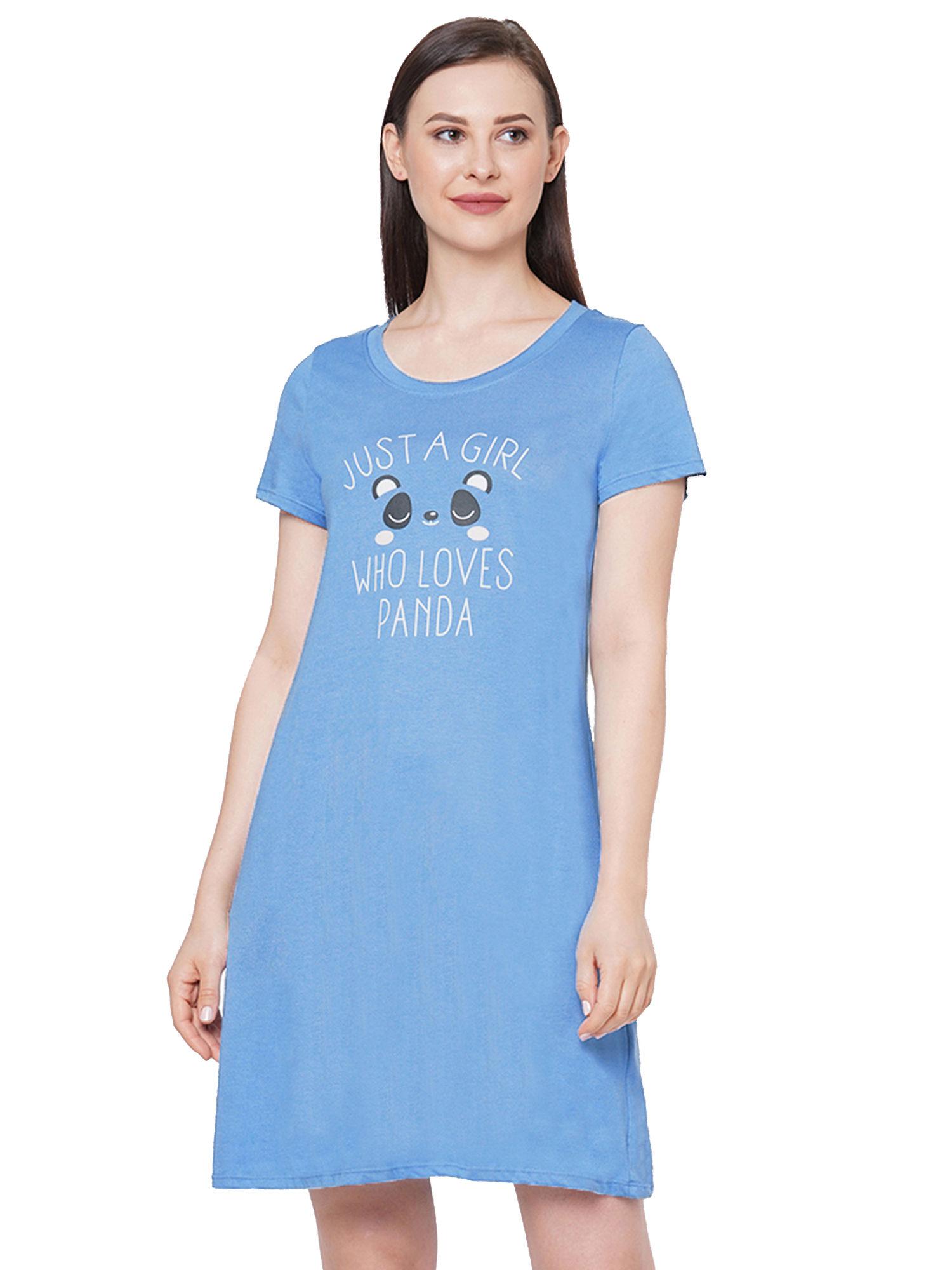 women super-soft cotton modal knee length nightdress - blue