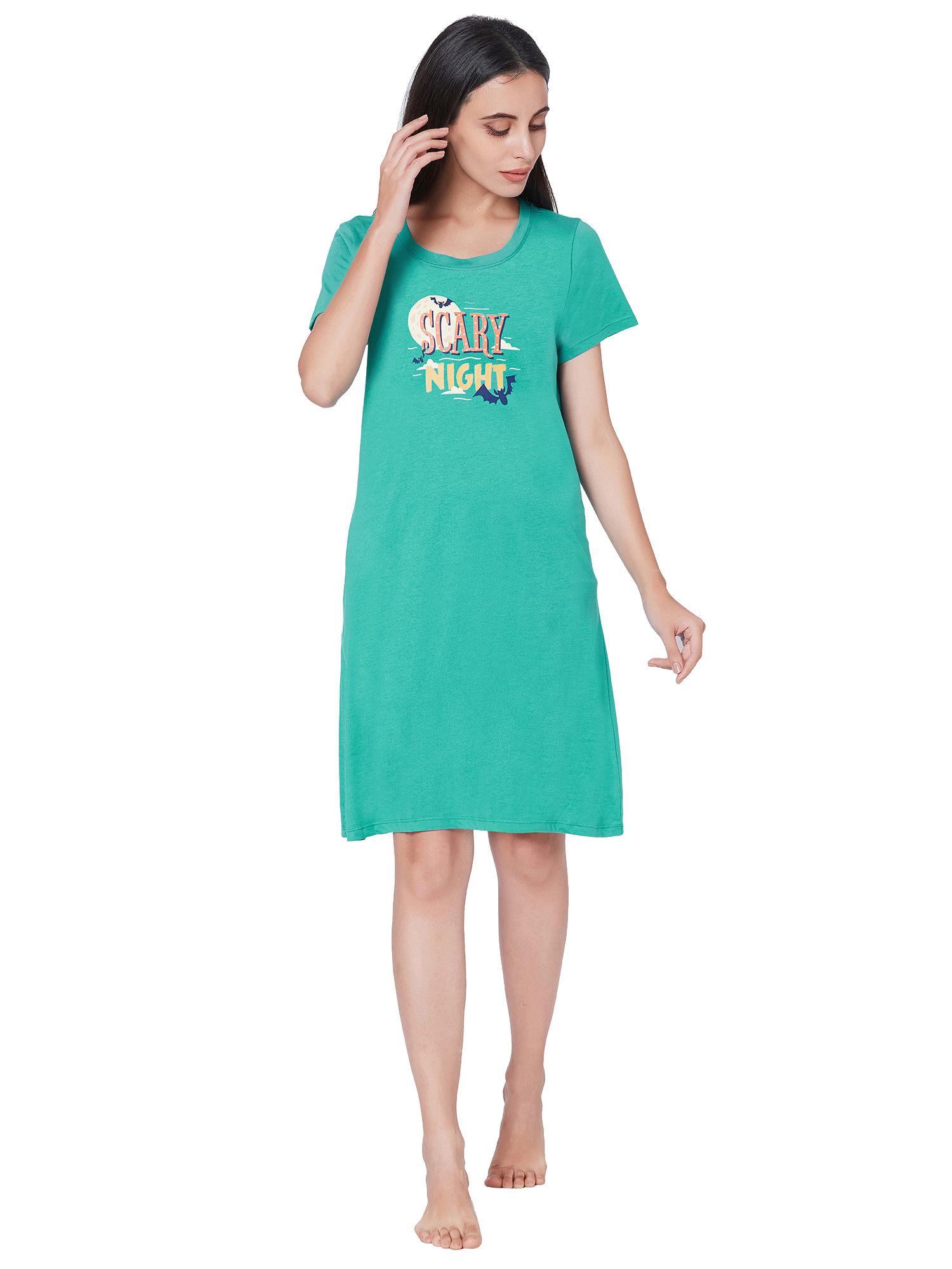 women super-soft cotton modal knee length nightdress - green