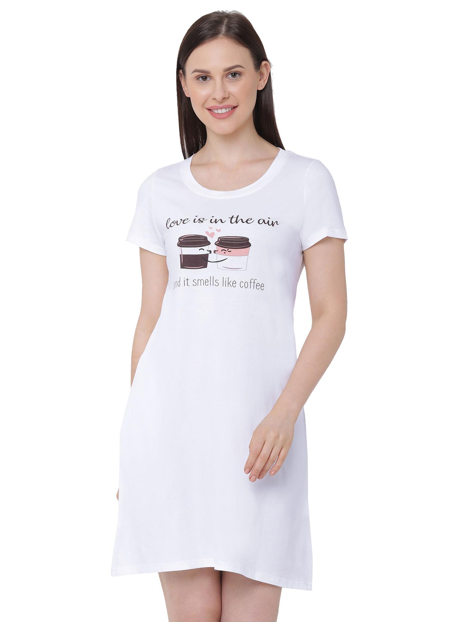 women super-soft cotton modal knee length nightdress - white