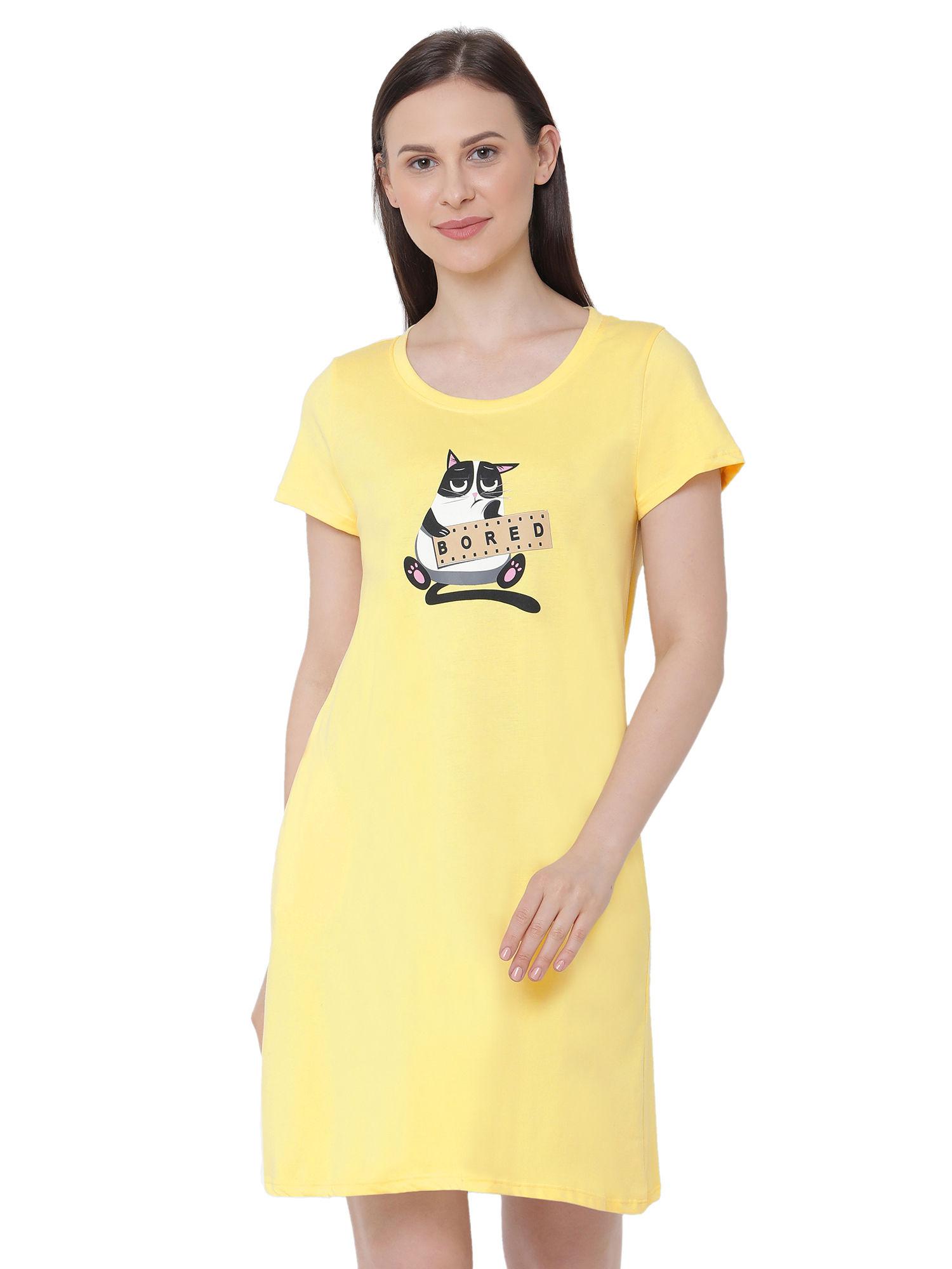 women super-soft cotton modal knee length nightdress - yellow