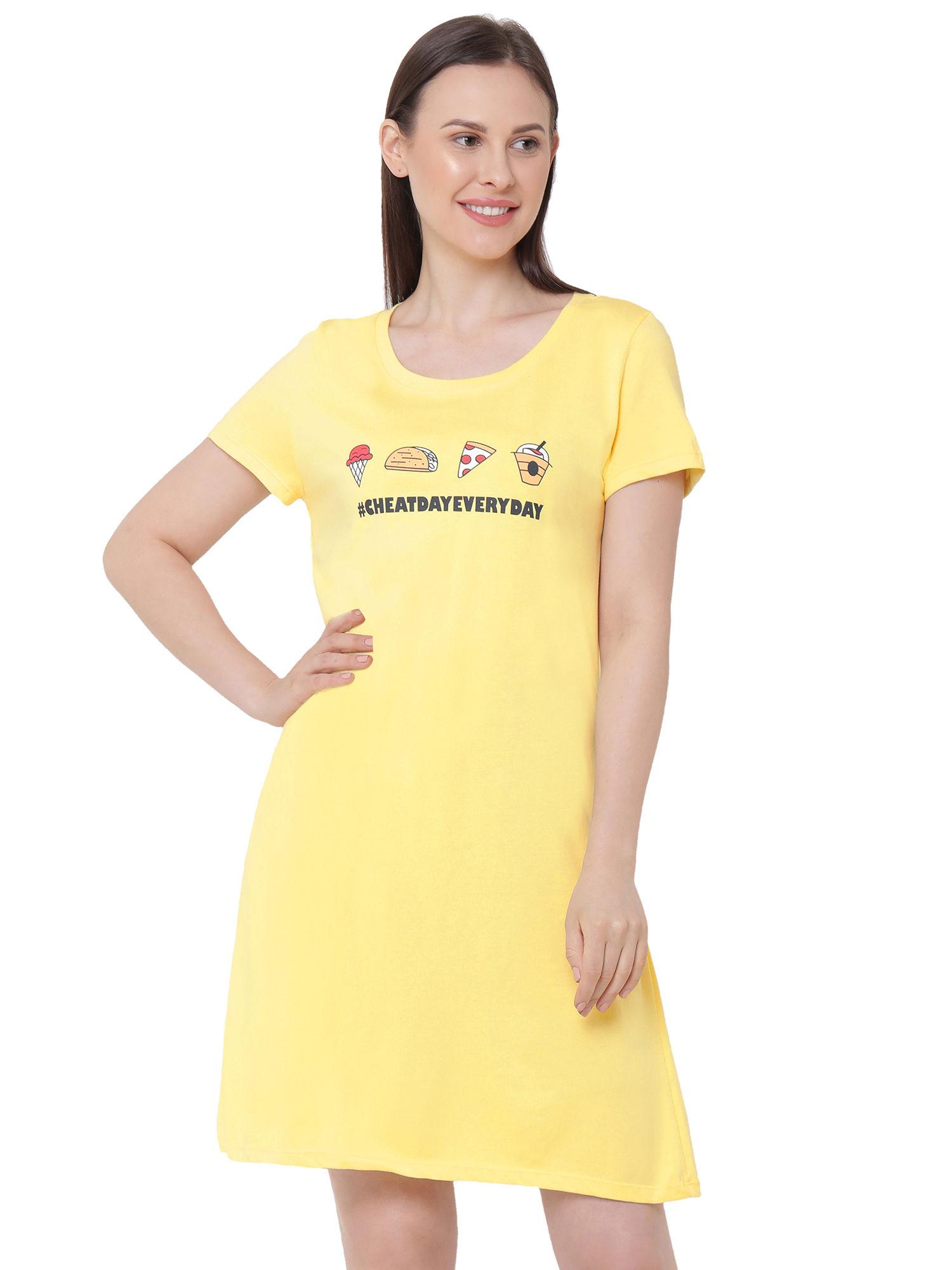 women super-soft cotton modal knee length nightdress - yellow