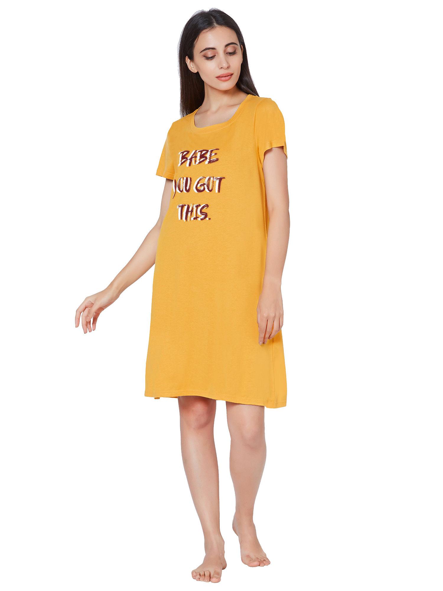 women super-soft cotton modal knee length nightdress - yellow