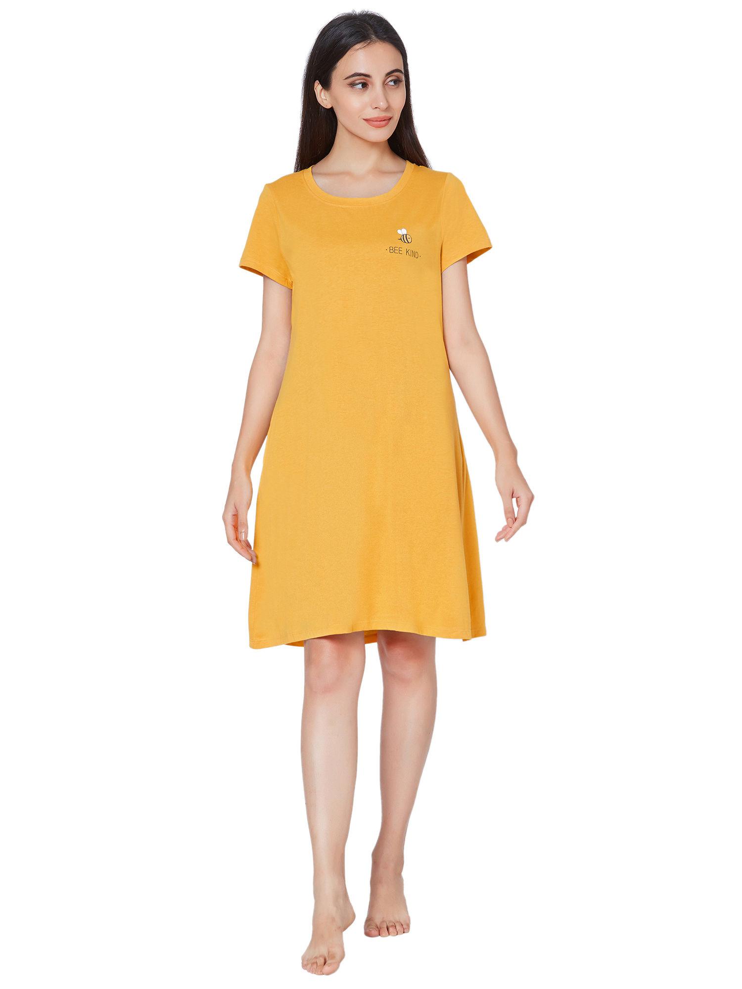 women super-soft cotton modal knee length nightdress - yellow