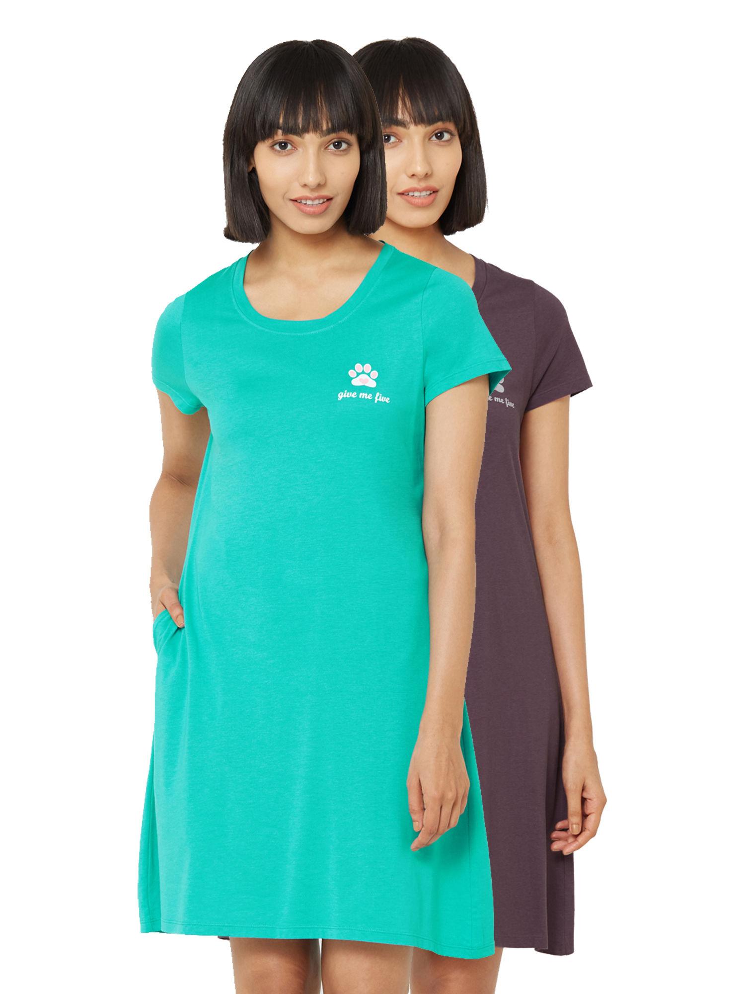 women super-soft cotton modal nightdress (pack of 2) - multi-color