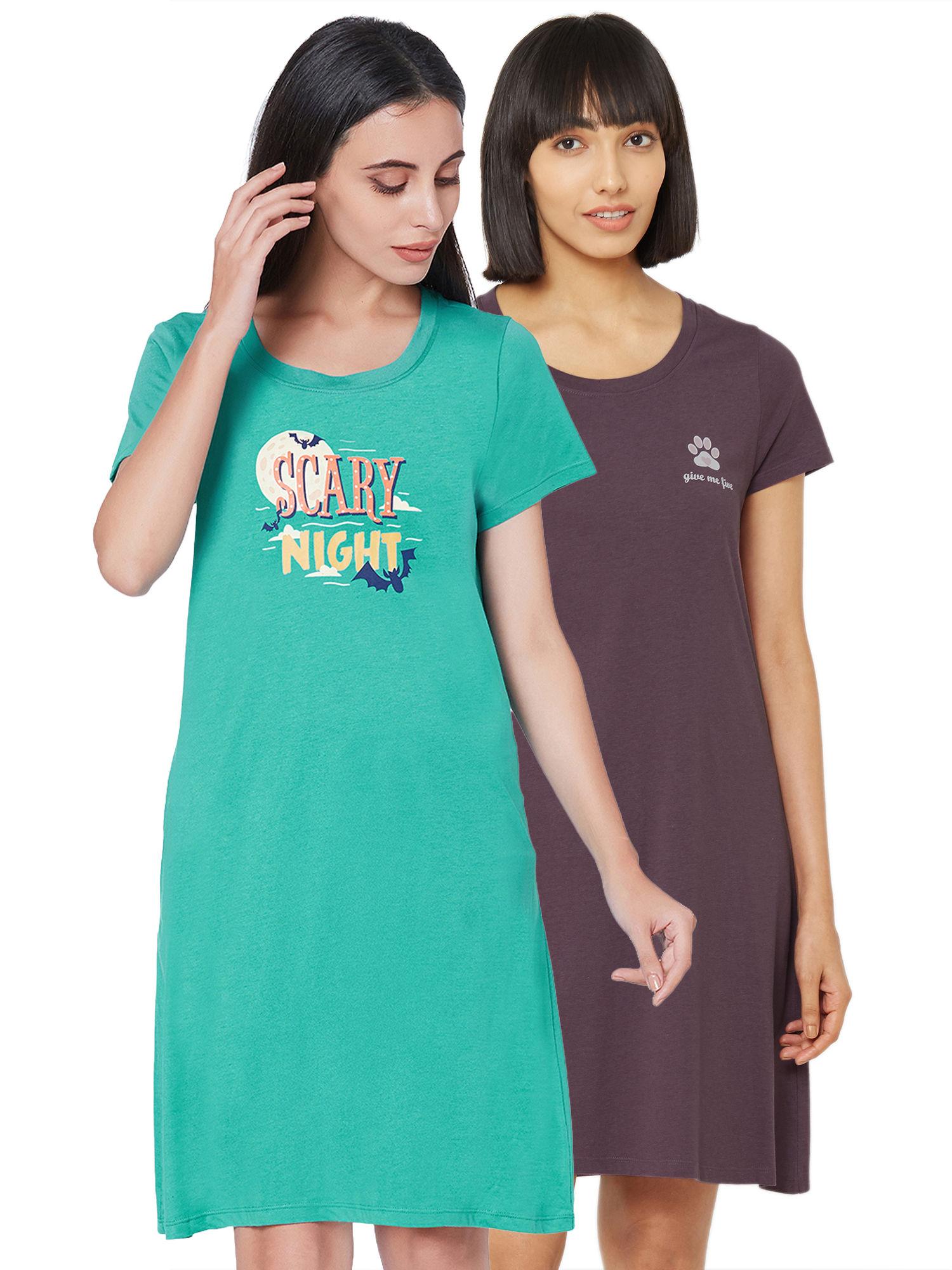 women super-soft cotton modal nightdress (pack of 2) - multi-color