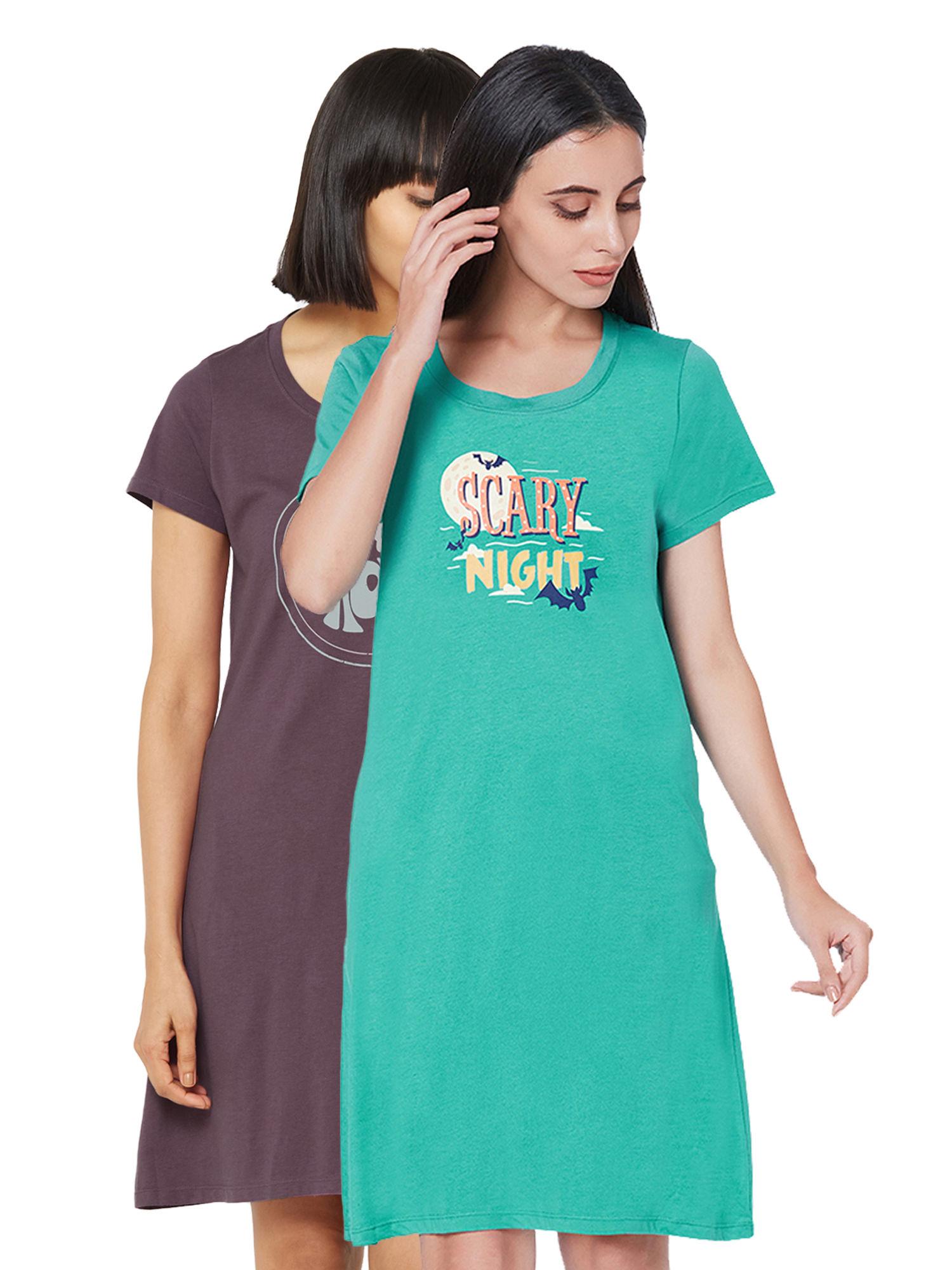 women super-soft cotton modal nightdress (pack of 2) - multi-color