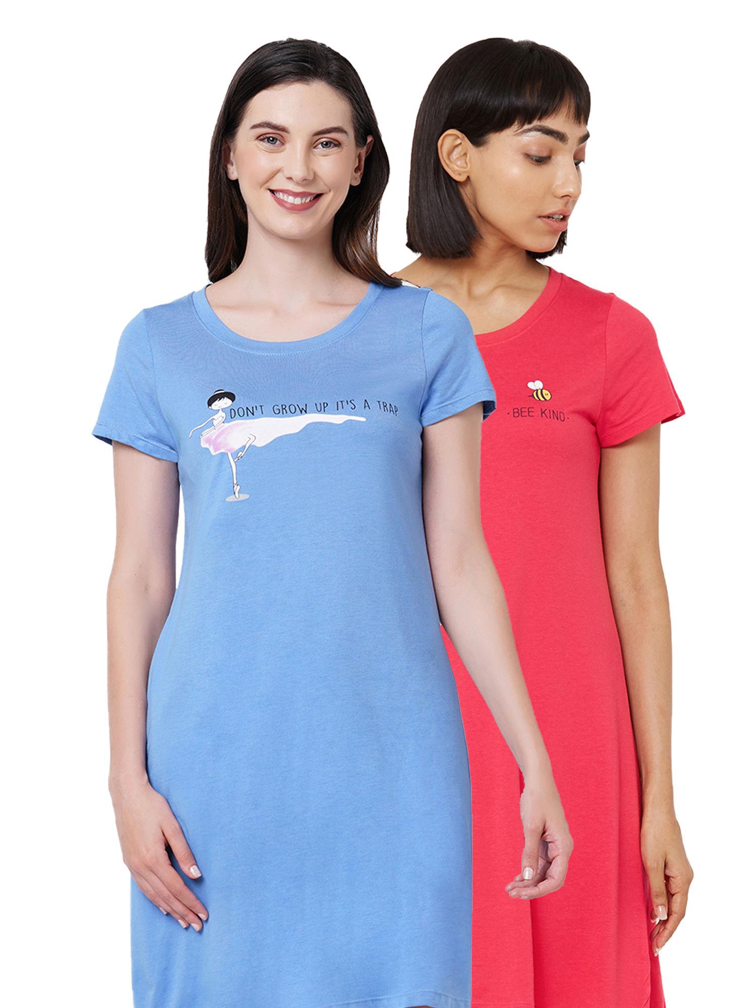 women super-soft cotton modal nightdress (pack of 2) - multi-color